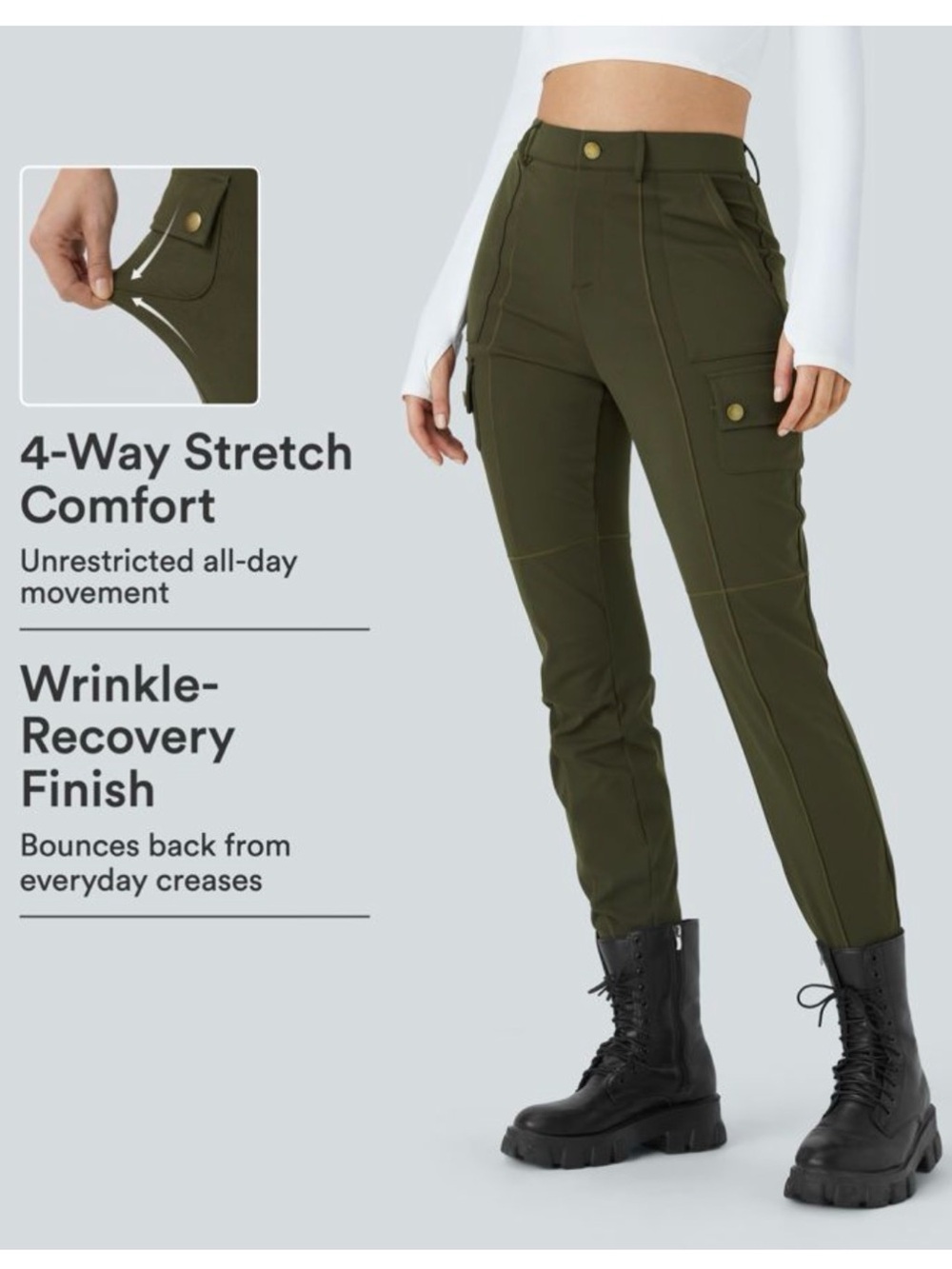 HALARA DayStretch Olive High-Rise Zipper 4 Pockets Cargo Skinny Pants Medium